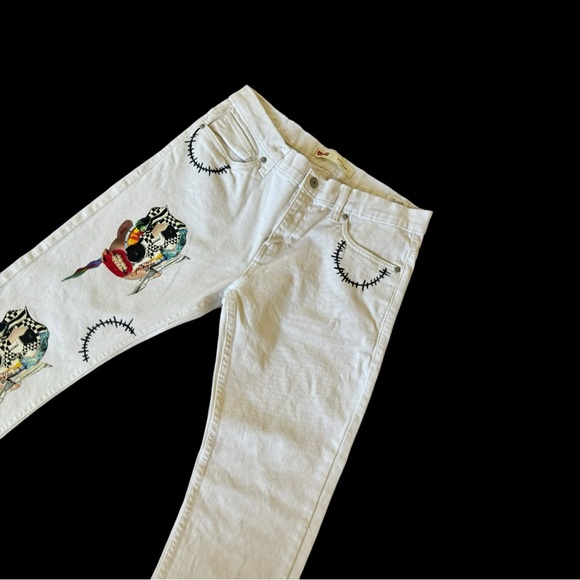 Unisex Up-cycled reworked one of a kind custom made 511 slim Levi’s white jeans. - Picture 11 of 16